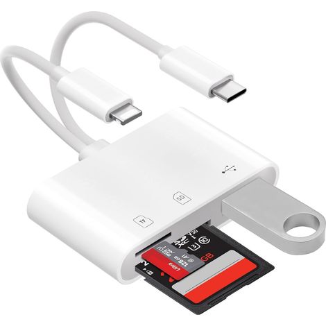 Lector de tarjetas SD para iPhone, lector de tarjetas micro SD USB-C 3 en 2, adaptador micro SD a Tipo-C, lector de tarjetas de memoria con ranura para tarjetas SD/TF, lector de tarjetas SD para iPad (1/5)