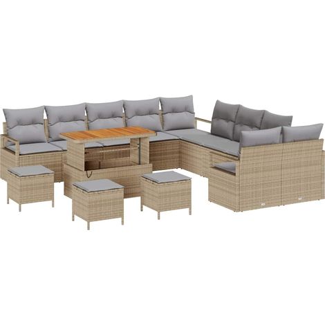 Garden Sofa Set with Cushion 14 pcs Beige Poly Rattan vidaXL (1/5)