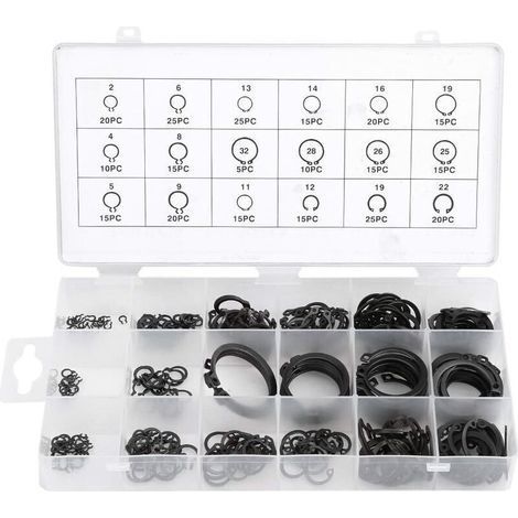 300Pcs E-Clip Snap Ring Shop Assortiment Noir Circlip Kit externe anneau de retenue Assortiment 2mm à 32mm (1/4)