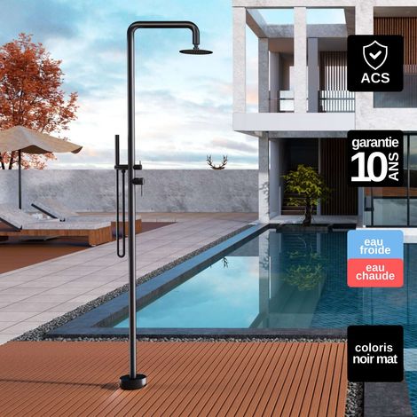 Douche de piscine Florida en Acier Inox.S316 Noir Mat– Tête Ø25cm /Corps Ø42mm/H. 2,22m – Garantie 10 ans - POOLIMEX (1/5)
