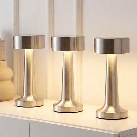 3x Lampada da tavolo LED Lampada da tavolo Lampada da comodino argento Touch dimmer Lampada ricaricabile H 21 cm (1/5)