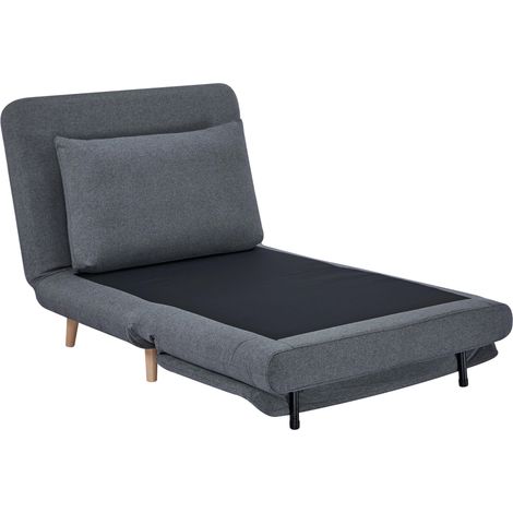 Fauteuil relax convertible 3-en-1 avec dossier réglable, fonction lit, coussin gris, pieds en hêtre (1/5)
