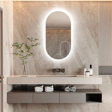 LUVODI Espejo Baño con Luz Led Ovalado Antivaho Retroiluminado Regulable Inteligente Moderno, 500 x 800mm (1/5)