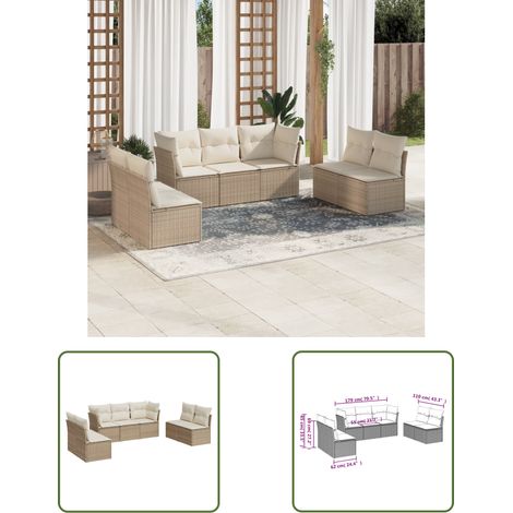 The Living Store 7-tlg. Garten-Sofagarnitur mit Kissen Beige Poly Rattan - Gartensorte - Gartenmöbelset - Lounge Möbel - Rattan Sofa - Outdoor Sofa (1/3)