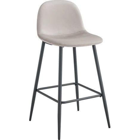 Lot 2 Tabourets de Bar Scandinave Velours Taupe Pieds Métal Noir
