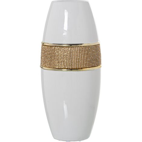 Vase en céramique blanc/doré à paillettes dorées °14X34 cm (1/3)