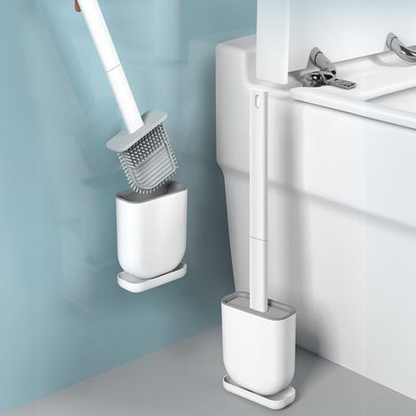 Lot de 2 Brosse de Toilette en Silicone Salle de Bain Nettoyage Brosse de toilette murale ménage nettoyage toilette brosse en caoutchouc souple ensemble de brosse à Long Manche (1/5)