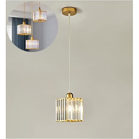 Lampadario moderno in cristallo, plafoniera E27, lampadario quadrato, altezza regolabile, luce creativa per balcone, luce per corridoio (oro). (1/5)
