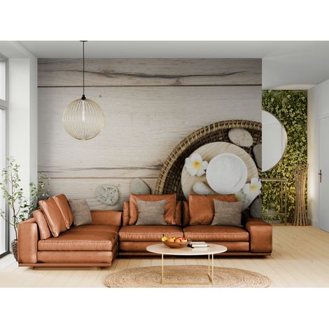 Papier peint spa – Composition zen brosse bois clair - 150 x 250 cm (1/2)