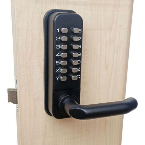 Serrure de porte étanche à bouton-poussoir numérique sans clé en alliage de zinc - Noire (1/4)