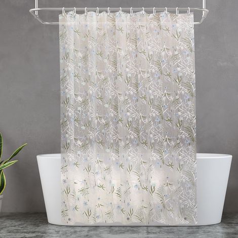 Rideau de douche en EVA, rideau de salle de bain imperméable, motif floral/végétal, rideau de séparation, convient pour douches et baignoires (Vert, 180 x 180 cm) (1/5)