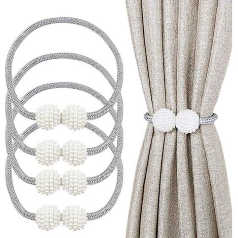 4Pcs Embrasses De Rideaux Magnétiques Avec Boule Magnétique - Embrasses Décoratives Pour La Maison,La Décoration De Fenêtre -Gris (1/4)