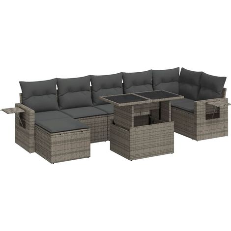 Set Divano da Giardino 8 pz con Cuscini Grigio in Polyrattan vidaXL (1/5)