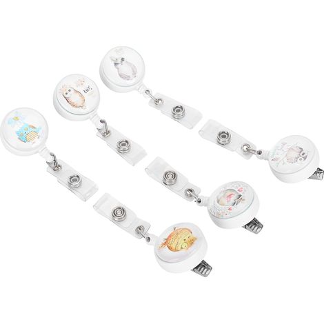 Lot de 6 porte-badges rétractables à motif animal mignon, clip rotatif à 360° pour cartes d'identification. (1/5)