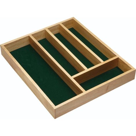 KitchenCraft Bandeja de Madera para Cubiertos, Cubertero con Forro de Fieltro y 5 Compartimentos, Medidas 36 x 31 cm - Marrrón