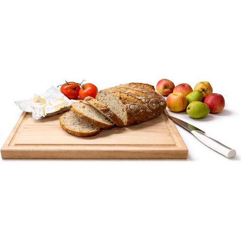 Planche à découper en bois de hêtre - 30 x 40 x 2,2 cm - Planche à découper avec rainure pour jus - Planche de cuisine en bois pour pain,fruits et légumes (1/5)