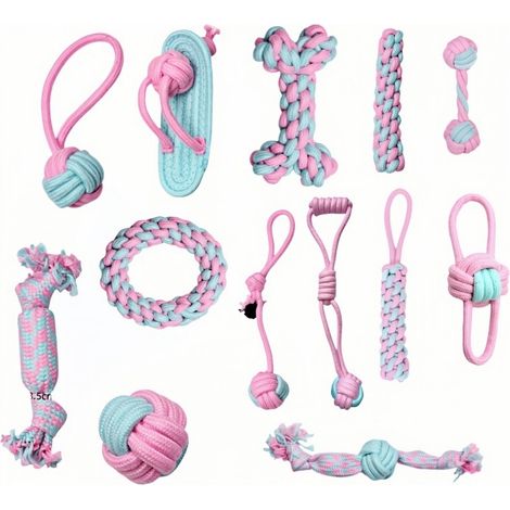 Set di 13 pezzi di corda per limare i denti del cucciolo - set di giocattoli interattivi per cani di piccola e media taglia - potente gioco con corda e palla per il tiro alla fune (1/4)
