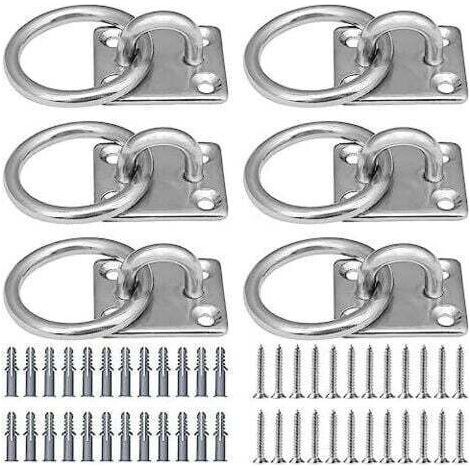 Lot de 6 plaques oculaires en Acier Inoxydable Œillets carrés avec Anneau argenté Crochet de Plafond avec 24 vis et 24 Tubes d'expansion, pour Corde de Yoga et ha (1/5)