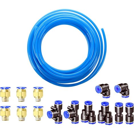 10 Meter Polyurethane Blue Pneumatic Hose 12 mm, PU Air Hose, with 14 8 mm Pneumatic Connector (2 Straight, 2 Elbows, 2 T-Fittings, 2 Y Separators, 6 Male Threaded Fittings) (1/5)