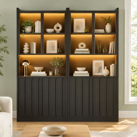 Vetrina a 2 pezzi con LED Bluetooth, porte in vetro, 160x35x200 cm, nera DESVIAE (1/5)
