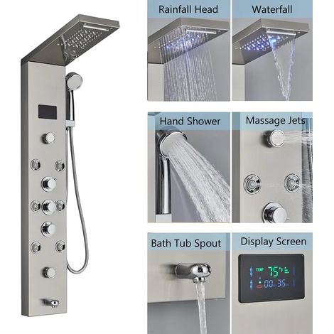 Panneau de douche, affichage numérique, jets de massage corporel, Brossé 8009 (1/2)