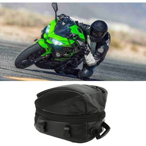 Accessoires universels pour motos : sacoche arrière, sacoche de selle étanche, sac pour pilote, aspect fibre de carbone. Équipement de moto (1/5)