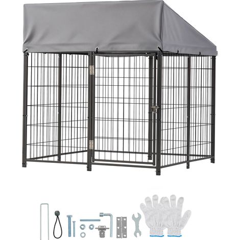 Mophorn Outdoor Dog Kennel, 1.12 x 1.15 x 1.25 m Large Pet Enclosure with Secure Lock, Weatherproof Roof Cover, Durable Metal Cage for Outdoor Use (1/5)