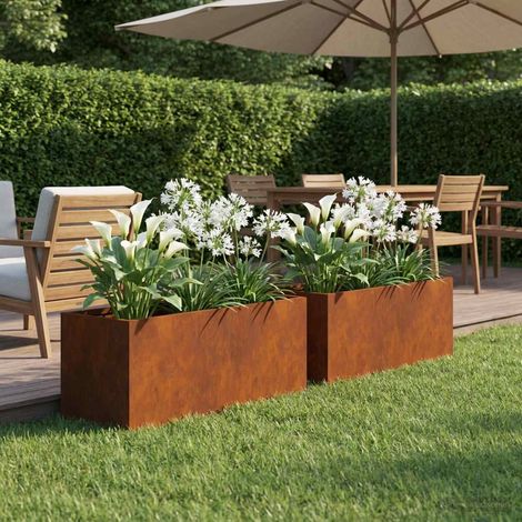 Cache-pot de jardin 2 pc Rouillé 40 x 20 x 20 cm Acier patiné (1/5)