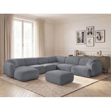 BOBOCHIC - Canapé panoramique fixe modulable ANDA avec 4 chauffeuses, 1 méridienne, 1 angle et 1 pouf Angle droit  Gris