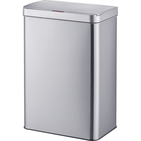 Relaxdays Mülleimer mit Sensor, 60 Liter, elektrischer Deckel, Müllbeutelhalter, Edelstahl, Abfalleimer Küche, silber
