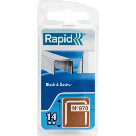 RAPID - Agrafes en fil plat, n°970/14mm - Blister 672 - Fixation textile, étiquette, décoration, bois tendre, compatible outils Black & Decker - (40109553)