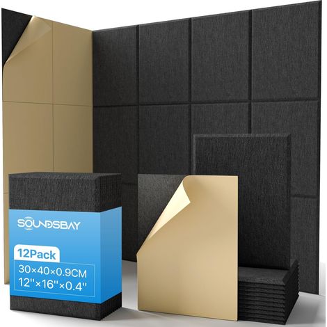 Lot de 12 Panneaux acoustiques, Auto-adhésifs, Haute densité, Polyester, Pour traitement mural (1/5)