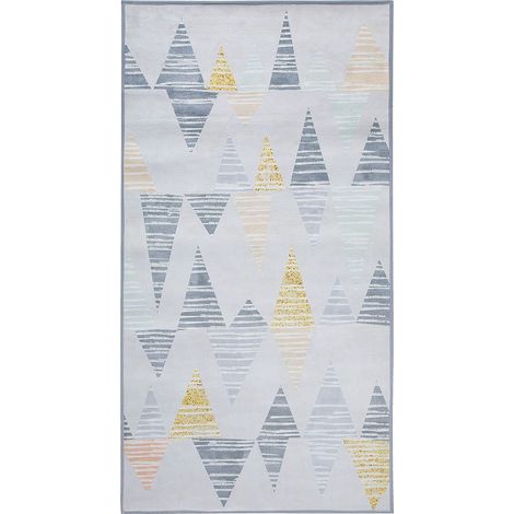 Tapis Rectangulaire Gris et Jaune en Polyester Motif Triangles pour Chambre ou Salon au Style Moderne 80 x 150 cm Beliani (1/5)