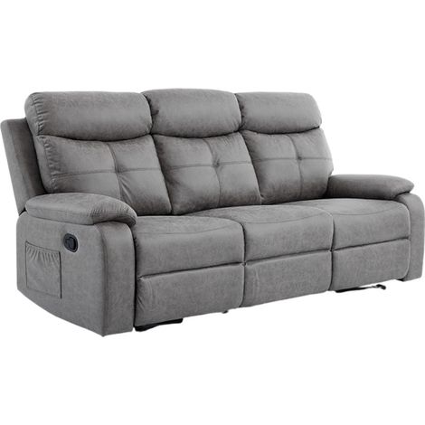 Sofá tres plazas relax con palanca modelo Cruise tapizado textil gris cemento, 206cm(Ancho) 90cm(Fondo) 102cm(Alto) (1/5)