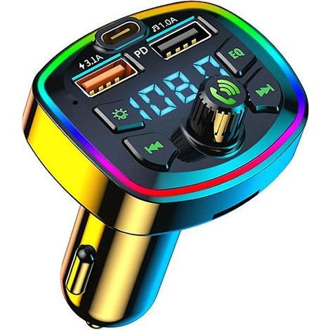 Trasmettitore FM Bluetooth per auto, lettore MP3, caricatore doppio USB con equalizzatore e illuminazione ambientale. (1/5)