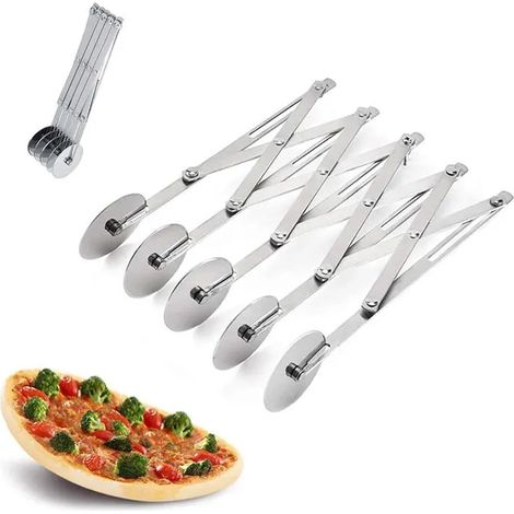 Coupe-pâte en acier inoxydable à 5 roues, diviseur de pâte en acier inoxydable, coupe-pizza réglable, trancheuse à 5 roues (1/5)