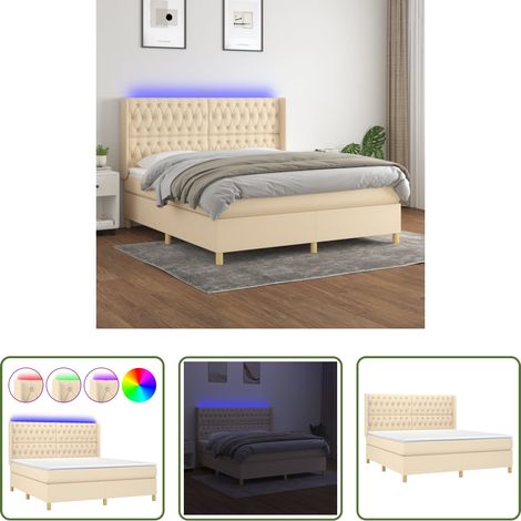 Matratze -  Boxspringbett mit Matratze & LED Creme 180x200 cm Stoff (1/5)