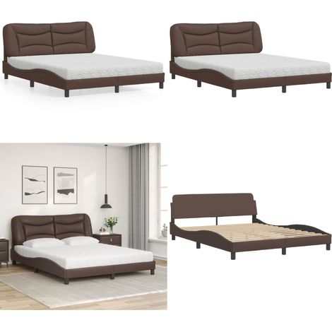 Lit avec matelas Hvar marron 160x200 cm similicuir - Matelas en mousse - Cadre de lit (1/5)