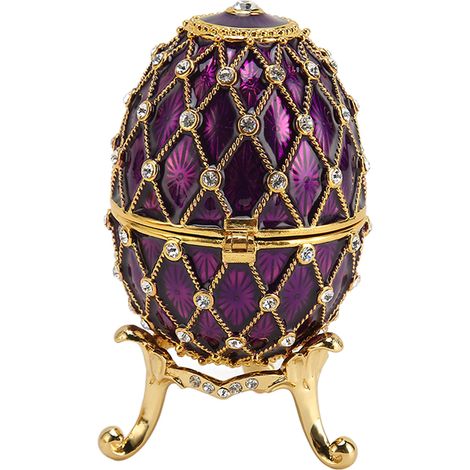 Coffret bijou vintage en forme d'œuf, strass exquis, boîte à bijoux à charnière pour salon, violette (1/5)