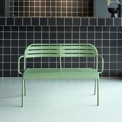 Banc extérieur 2 places acier vert - 118 x 52 x 80cm - Amélia (1/5)