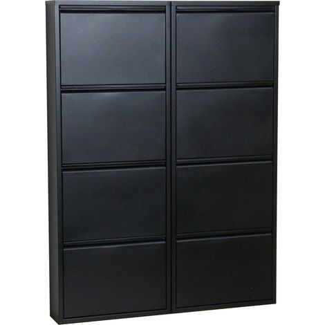 Pisa Schuhschrank mit 8 Klappen/ Türen in Metall schwarz. Fertig montiert.