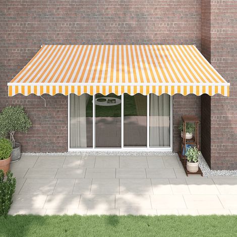 Auvent rétractable, Store Banne, Marquise Brise-soleil jaune et blanc 4x3 m tissu et aluminium LKOWF16131 (1/5)