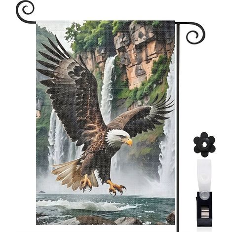 Drapeau de jardin Bienvenue en tissu résistant 30 x 45 cm double face maison de campagne (1/5)