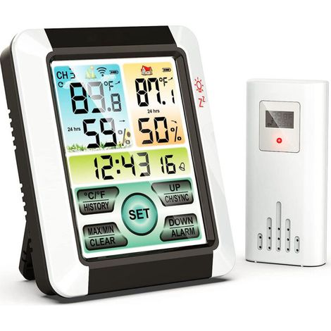 Station Meteo Interieur Exterieur Sans Fil, Station Météo Sans Fil, Station Meteo Sans Fil avec Capteur Etérieur, Thermomètre Hygromètre Numérique Intérieur et Extérieur (1/5)