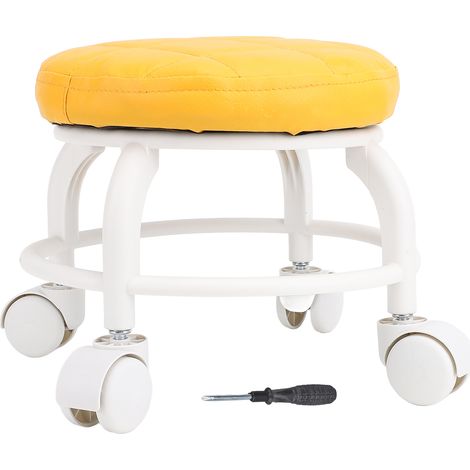 Decdeal Siège à roulettes bas tabouret en cuir PU roue muette chaise ronde pivotante en hauteur pour bureau à domicile Garage magasin Orange
