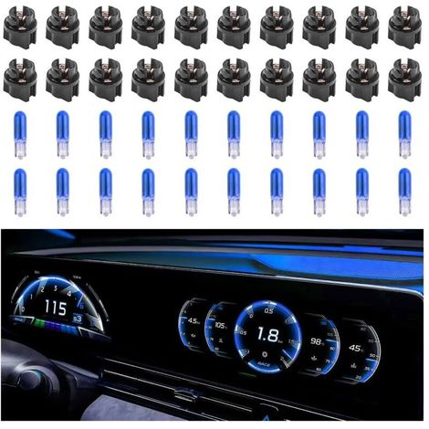20 Ampoules Halogènes T5 pour Tableau de Bord Auto, 12V, Bleu, avec 20 Douilles Universelles (1/4)