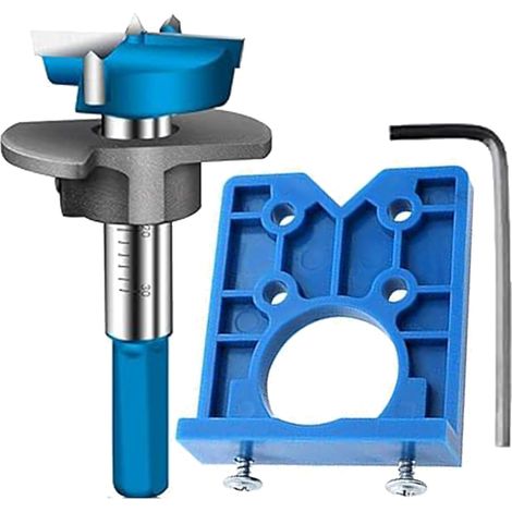 Gabarit de Perçage Charniere Invisible 35 mm Ouvre Trou Charnière Localisateur D'Installation Porte pour Charnières Placard et Plaques Montage, Menuiserie (Bleu) - (1/5)