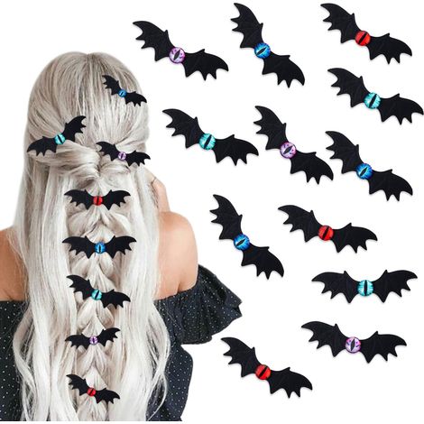 Lot de 12 barrettes à cheveux à ailes de chauve-souris gothiques décorées d’yeux de diable colorés, pinces capillaires effrayantes de cosplay Halloween pour femmes et filles, décoration de tenues de f (1/5)