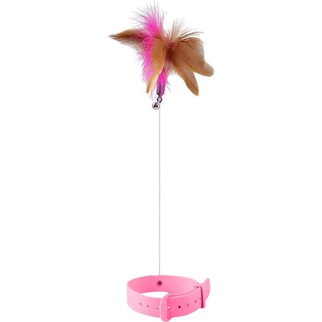 Collier Chat - Jouet Plume - Cordon Élastique Acier - Collier Silicone Réglable 19–27 cm - Plumes Naturelles - Clochette - 1 Pièce (1/2)