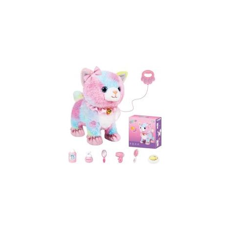 Gatto telecomandato con controllo touch e vocale con guinzaglio, giocattolo realistico che cammina, miagola e scodinzola, il miglior regalo festivo per bambini e bambine di età - Crezuo